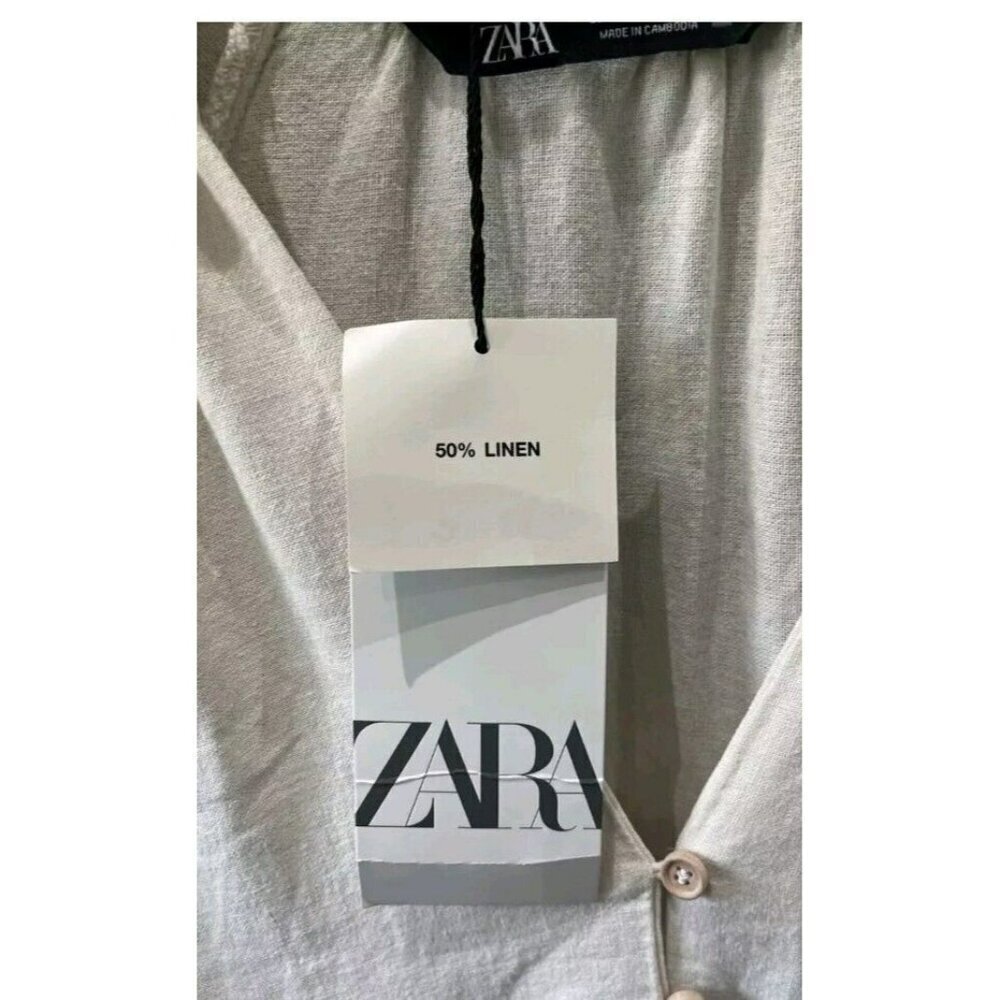 ZARA LINEN-BLEND PANELLED MIDI DRESS 8741/062 CREAM  Medium - Picture 7 of 7